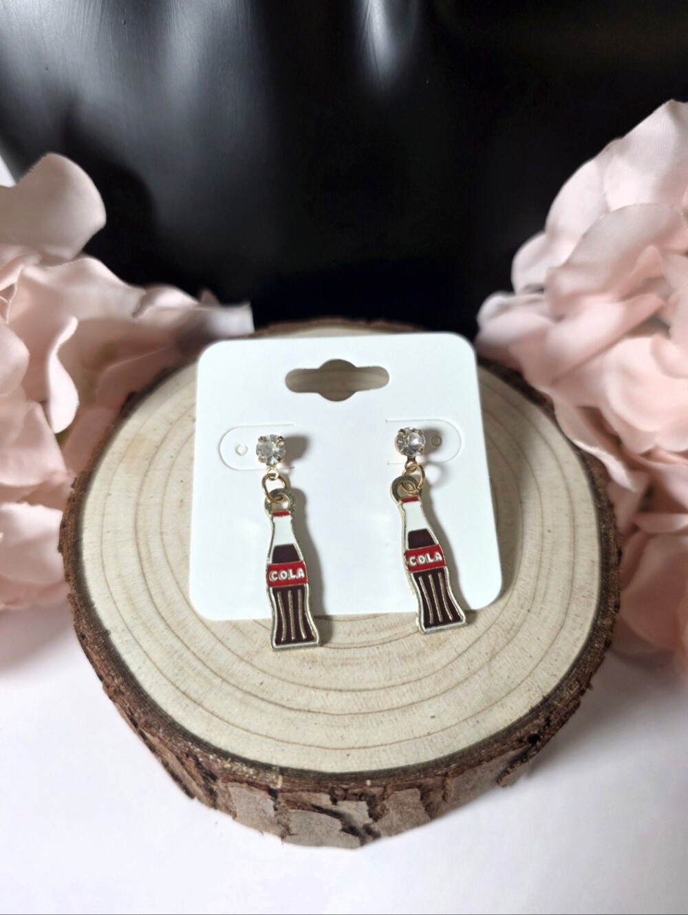 Cola Bottle Dangle Earrings - Red and Black
